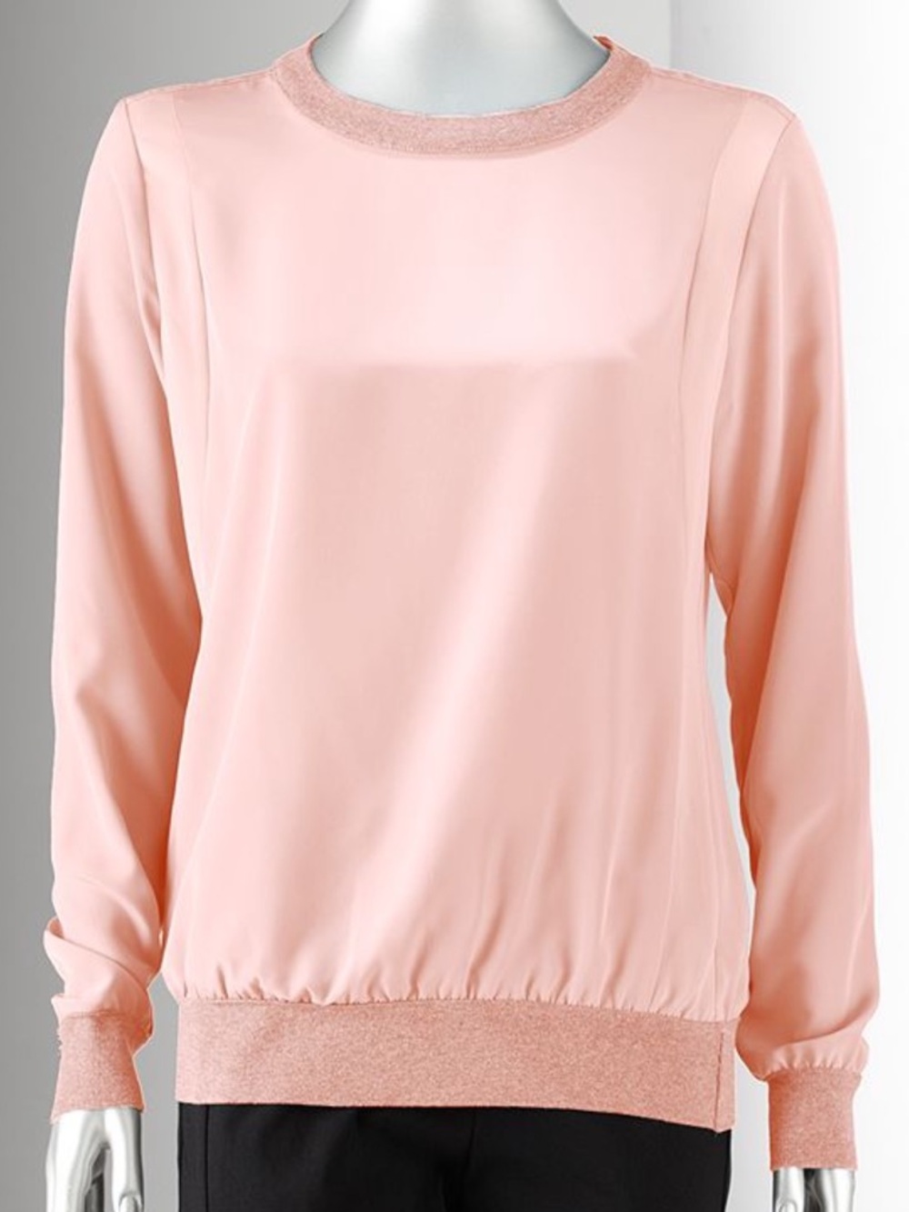Women’s Blush Pink Chiffon w/ Sheer Sided Long-Sleeve Pullover Top Size L